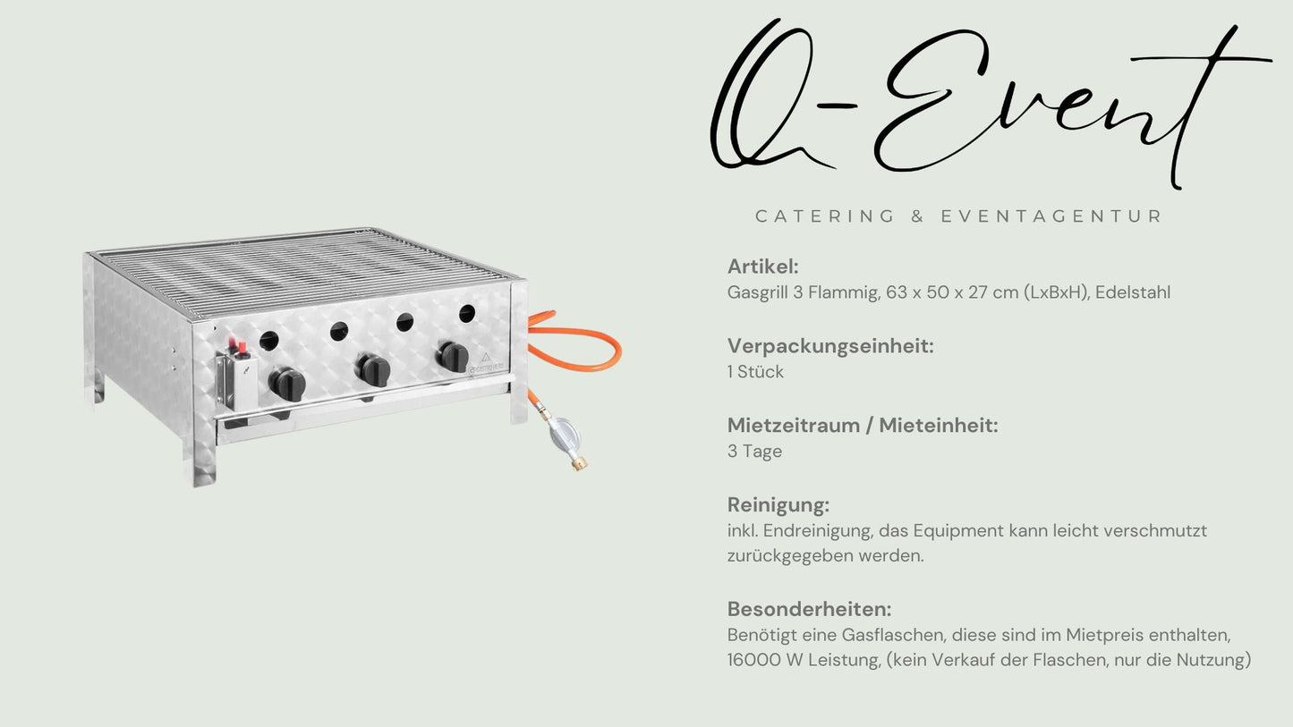 Gasgrill 3 Flammig, 63 x 50 x 27 cm (LxBxH), Edelstahl