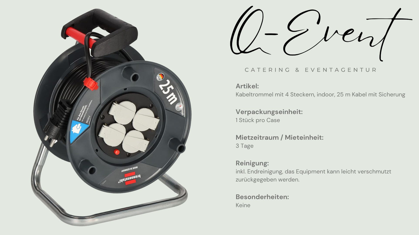 Kabeltrommel mit 4 Steckern, 25m
