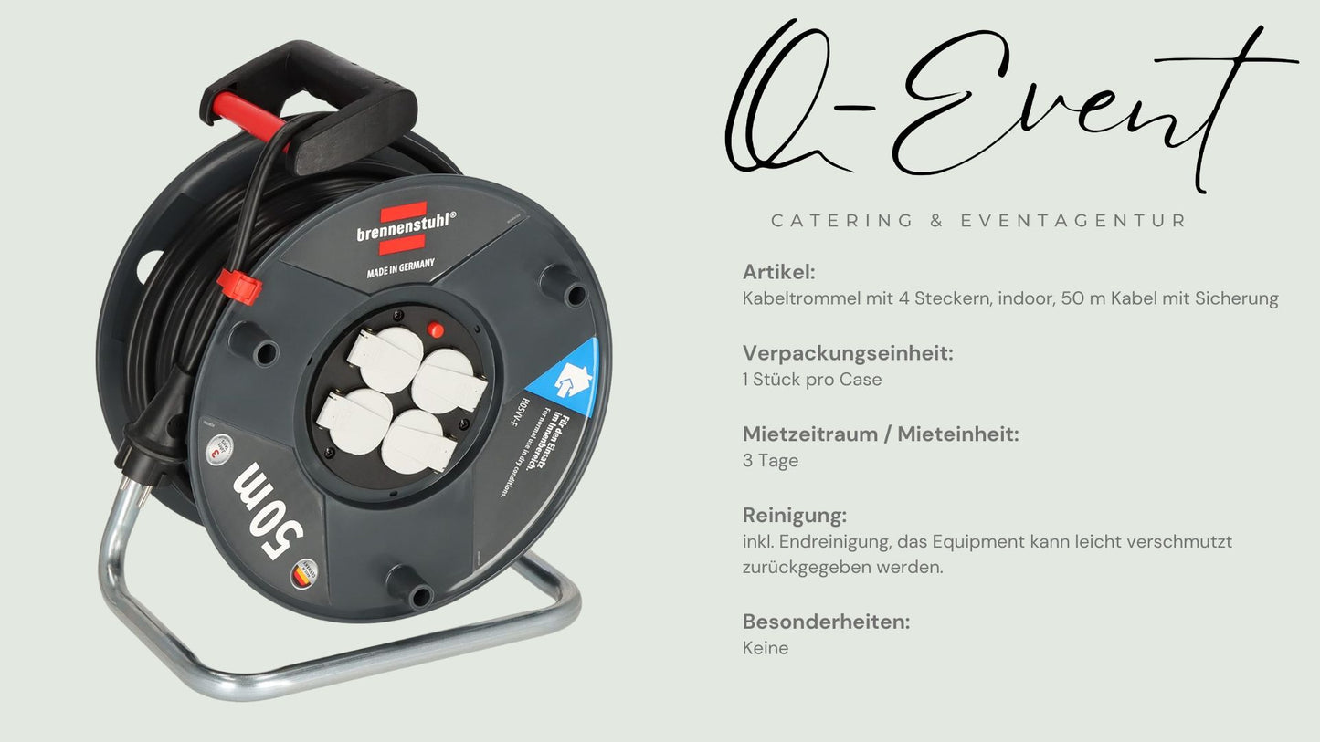 Kabeltrommel mit 4 Steckern, 50m