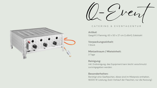 Gasgrill 3 Flammig, 63 x 50 x 27 cm (LxBxH), Edelstahl