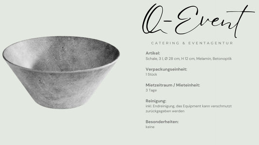 Schale, 3 l, Ø 28 cm, H 12 cm, Melamin, Betonoptik