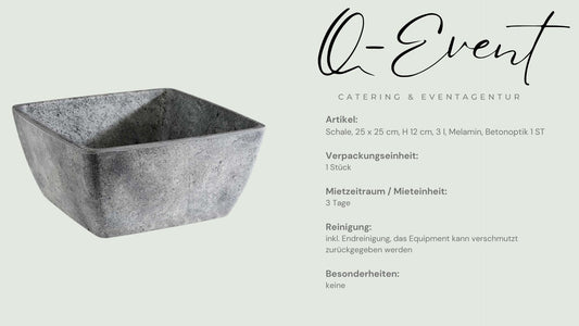 Schale, 25 x 25 cm, H 12 cm, 3 l, Melamin, Betonoptik 1 ST