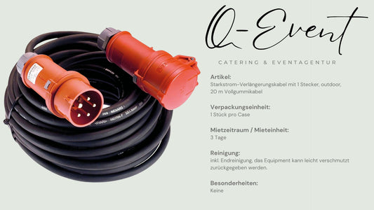 Starkstrom-Verlängerungskabel mit 1 Stecker, 20 m